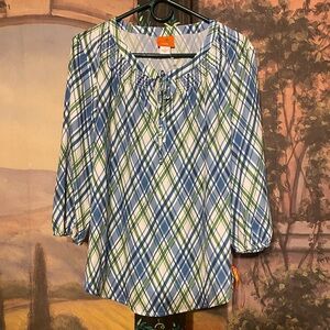 Plaid tie front blouse